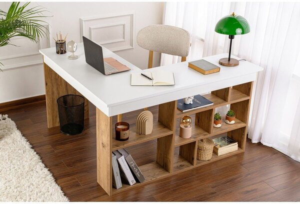 Íróasztal borovi fenyő dekorral 120x130 cm Vesper – Kalune Design