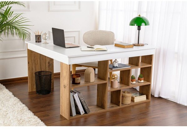 Íróasztal borovi fenyő dekorral 120x130 cm Vesper – Kalune Design