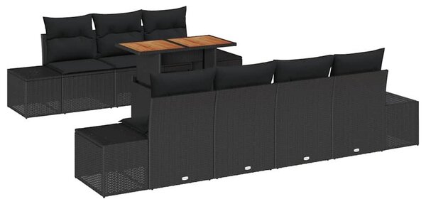 VidaXL Kerti Kanapé Szett tárolóval 8 pcs Fekete Poli rattan