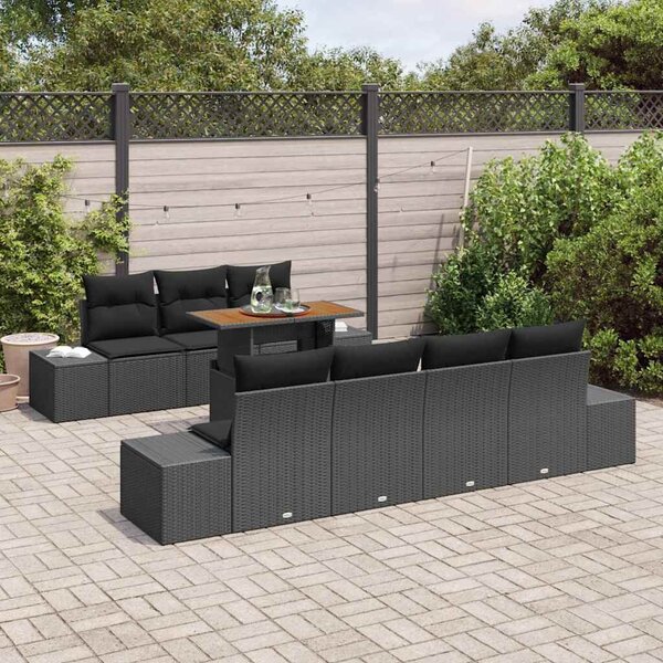 VidaXL Kerti Kanapé Szett tárolóval 8 pcs Fekete Poli rattan