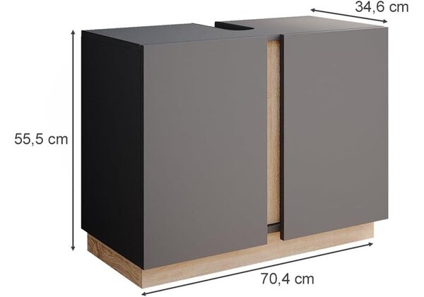 Vicco Gloria kétajtós fürdőszobai mosdó alatti szekrény, antracit/Sonoma, 70,4 cm