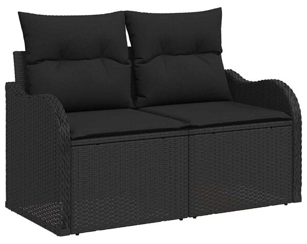 VidaXL Kerti Kanapé Szett párnával tárolóval 7 pcs Fekete Poli rattan
