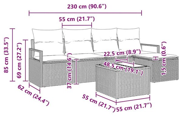 VidaXL Kerti Kanapé Szett 6 pcs Világosszürke Poli rattan