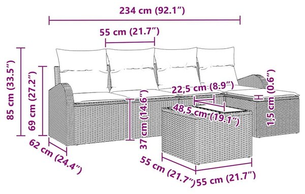 VidaXL Kerti Kanapé Szett 6 pcs Szürke polirattan