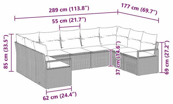 VidaXL Kerti Kanapé Szett 9 pcs Bézs Poli rattan