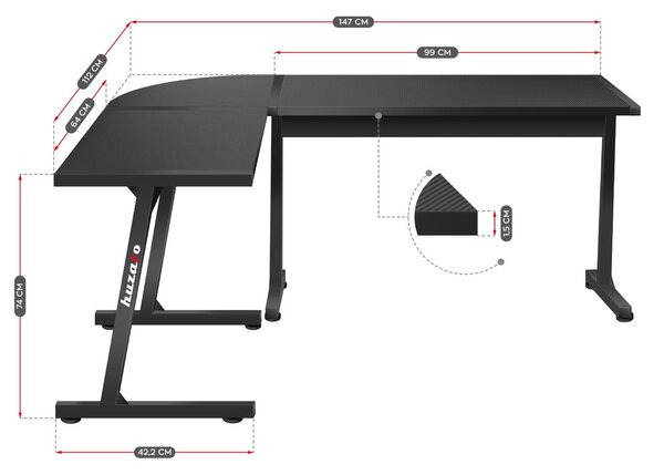 Sarok PC asztal Hyperion 6.0 (fekete)