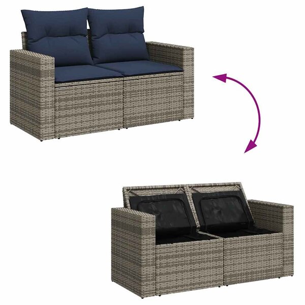 VidaXL 9 részes szürke polyrattan kerti ülőgarnitúra párnával