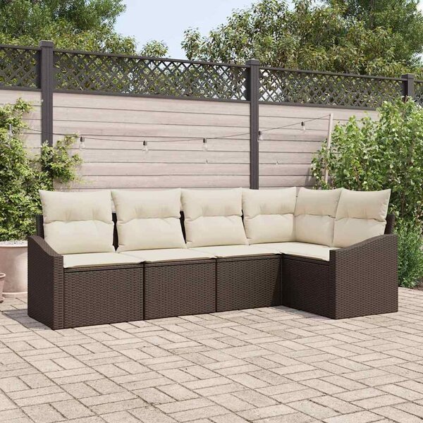 VidaXL Kanapé Szett párnával 5 pcs Barna polirattan