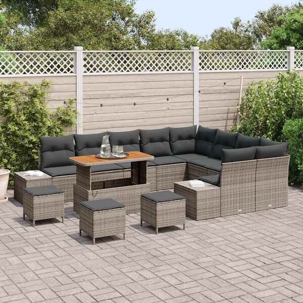 VidaXL Kerti Kanapé Szett párnával tárolóval 13 pcs Szürke Poli rattan