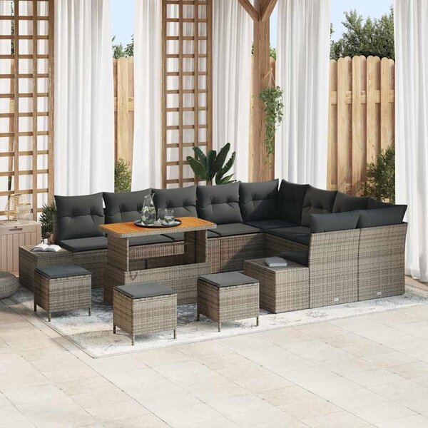 VidaXL Kerti Kanapé Szett párnával tárolóval 13 pcs Szürke Poli rattan