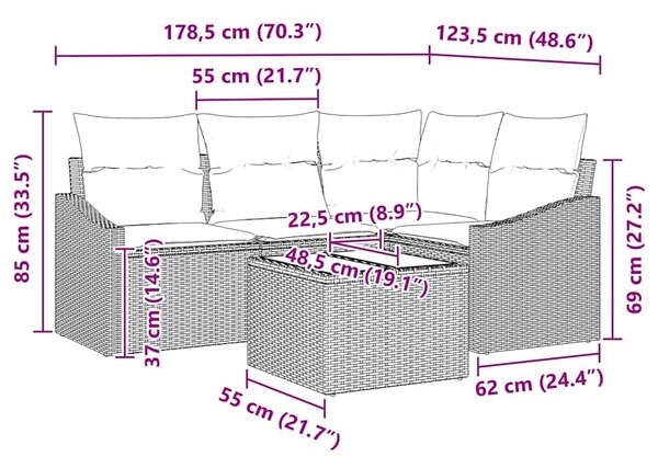 VidaXL Kanapé Szett 5 db Bézs polirattan