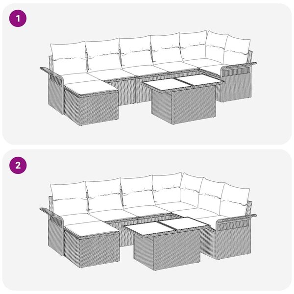VidaXL Kerti Kanapé Szett párnával 8 pcs Bézs Poli rattan