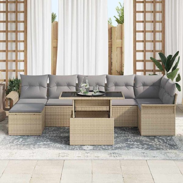VidaXL Kerti Kanapé Szett párnával 8 pcs Bézs Poli rattan
