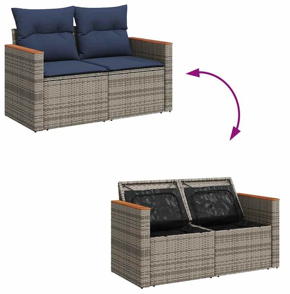 VidaXL 9 részes szürke polyrattan kerti ülőgarnitúra párnákkal