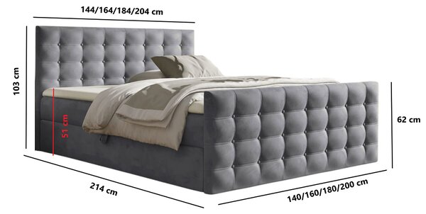 Wilsondo CALVANI boxspring franciaágy fedőmatraccal - szürke Méret: 180x200
