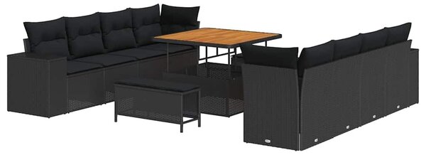 VidaXL Kerti Kanapé Szett párnával tárolóval 11 pcs Fekete polirattan