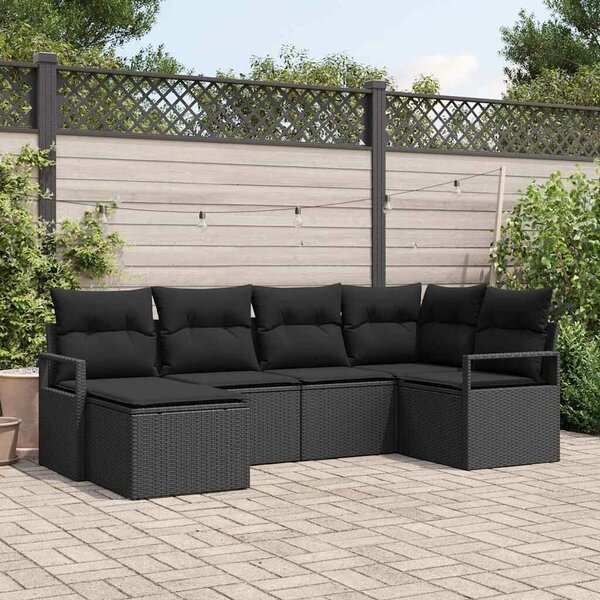 VidaXL Kanapé Szett párnával tárolóval 6 pcs Fekete polirattan