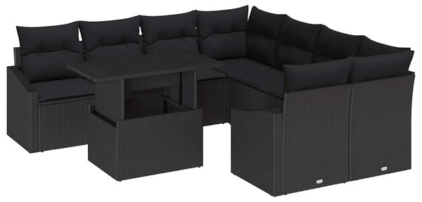 VidaXL Kerti Kanapé Szett párnával 9 pcs Fekete polirattan