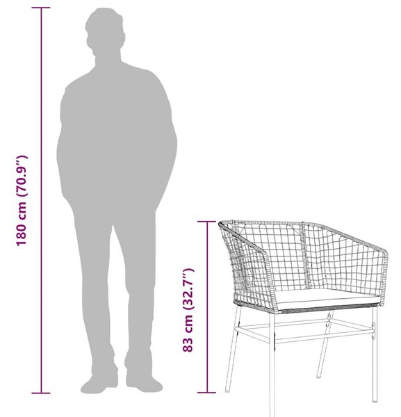 VidaXL 3 észes barna polyrattan üveg kerti étkezőgarnitúra párnával
