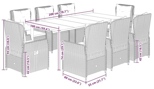 VidaXL 9 részes bézs polyrattan kerti étkezőgarnitúra párnákkal