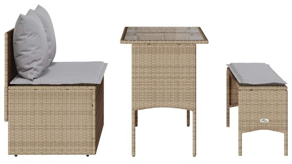 VidaXL 3 részes bézs polyrattan kerti étkezőgarnitúra párnákkal