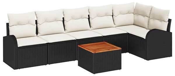 VidaXL Kerti Kanapé Szett párnával 7 pcs Fekete polirattan