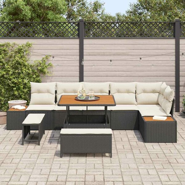 VidaXL Kerti Kanapé Szett párnával tárolóval 9 pcs Fekete Poli rattan