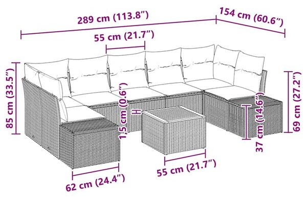 VidaXL Kerti Kanapé Szett párnával 8 pcs Bézs polirattan