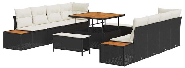 VidaXL Kerti Kanapé Szett párnával tárolóval 11 pcs Fekete Poli rattan