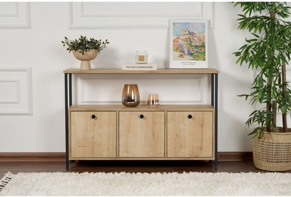 Világos natúr színű konzolasztal tölgyfa dekorral 29,5x120 cm Solace – Kalune Design