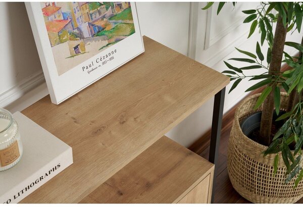Világos natúr színű konzolasztal tölgyfa dekorral 29,5x120 cm Solace – Kalune Design