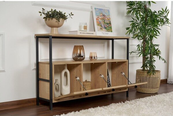 Világos natúr színű konzolasztal tölgyfa dekorral 29,5x120 cm Solace – Kalune Design