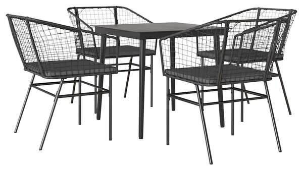 VidaXL 5 részes fekete polyrattan üveg kerti étkezőgarnitúra párnákkal