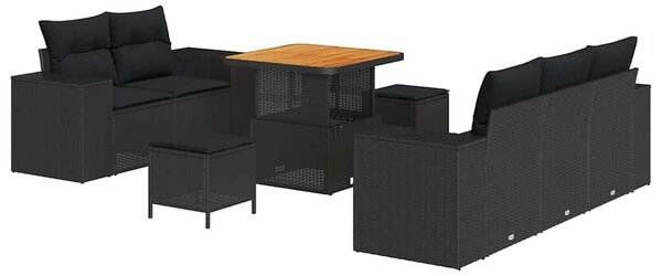VidaXL Kerti Kanapé Szett párnával tárolóval 8 pcs Fekete Poly Rattan
