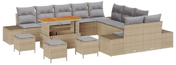 VidaXL Kerti Kanapé Szett párnával tárolóval 14 pcs Bézs Poli rattan