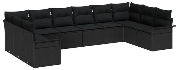 VidaXL Kerti Kanapé Szett párnával 10 pcs Fekete polirattan