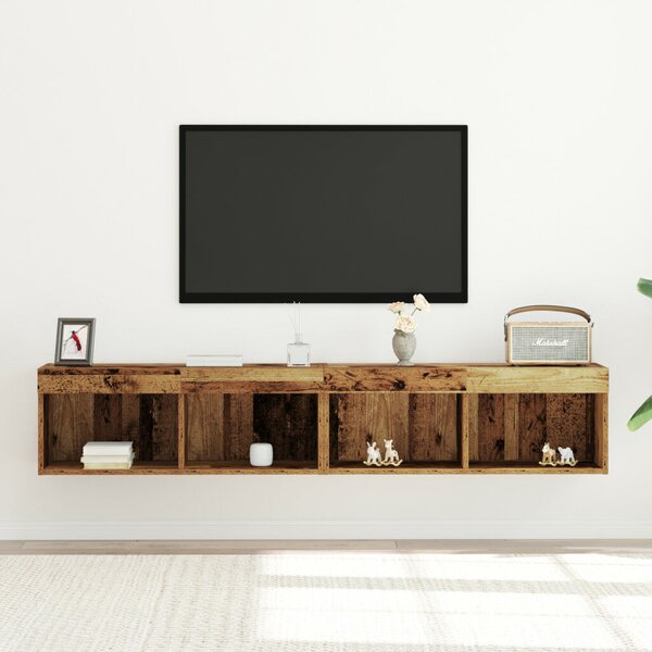 TV Fali Szekrény LED Világítással 2 db Régi Fa 80x30x30 cm