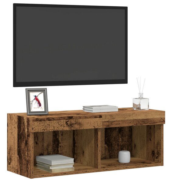 TV Fali Szekrény LED Világítással 2 db Régi Fa 80x30x30 cm