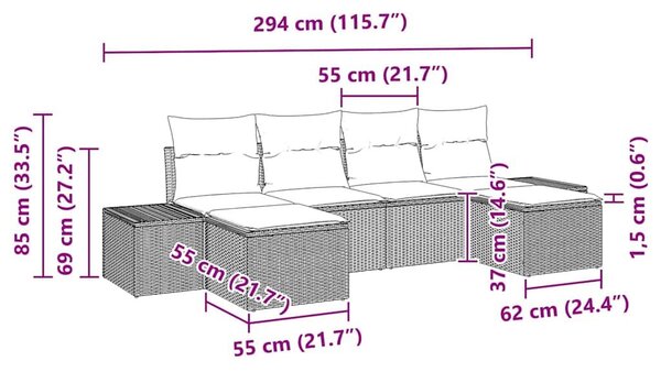VidaXL Kerti Kanapé Szett párnával 6 pcs Bézs polirattan