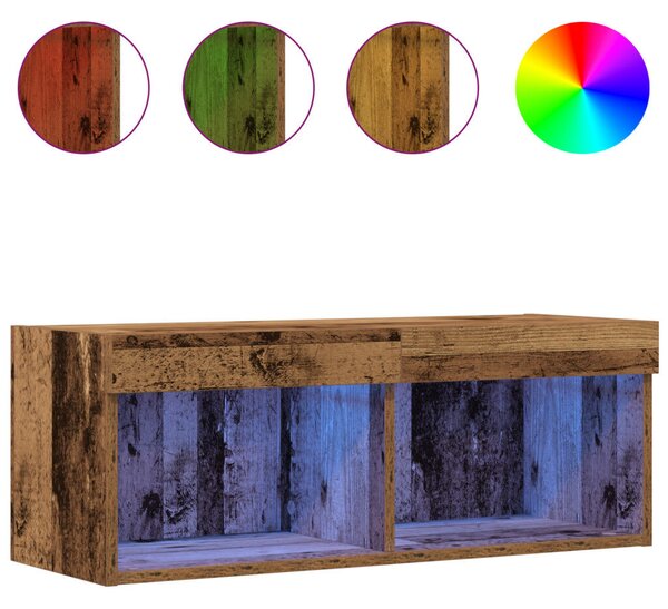 TV Fali Szekrény LED Világítással 2 db Régi Fa 80x30x30 cm