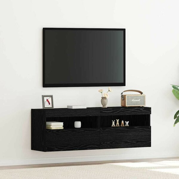 TV faliszekrény LED világítással 2 db Fekete tölgy 60x30x40 cm