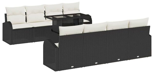 VidaXL Kerti Kanapé Szett párnával 7 pcs Fekete Poli rattan