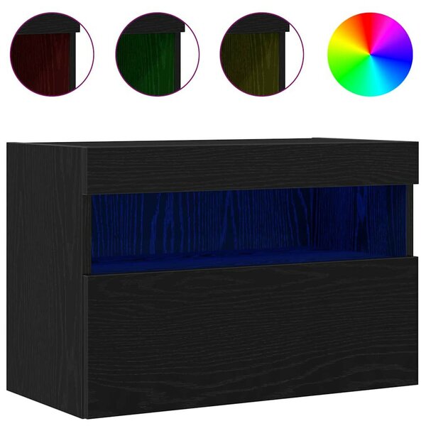 TV faliszekrény LED világítással 2 db Fekete tölgy 60x30x40 cm