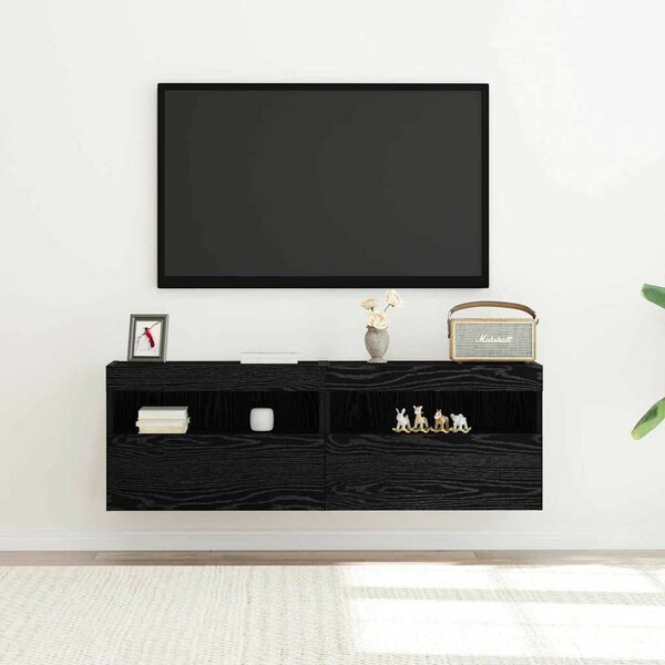 TV faliszekrény LED világítással 2 db Fekete tölgy 60x30x40 cm