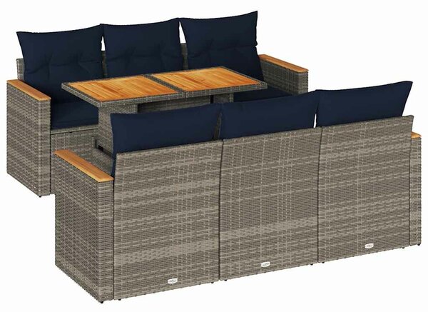 VidaXL 7 részes szürke polyrattan kerti ülőgarnitúra párnákkal