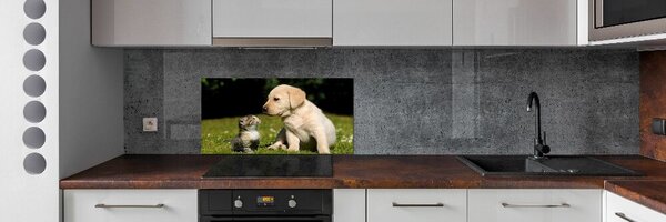 Konyhai fali panel Kutya és macska a réten