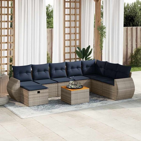VidaXL 9 részes szürke polyrattan kerti ülőgarnitúra párnákkal
