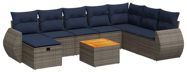 VidaXL 9 részes szürke polyrattan kerti ülőgarnitúra párnákkal