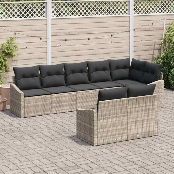 VidaXL Kerti Kanapé Szett 8 pcs Világosszürke Poli rattan