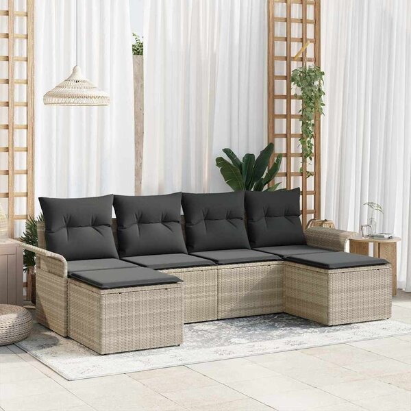 VidaXL Kerti Kanapé Szett párnával 6 pcs Világosszürke Poli rattan